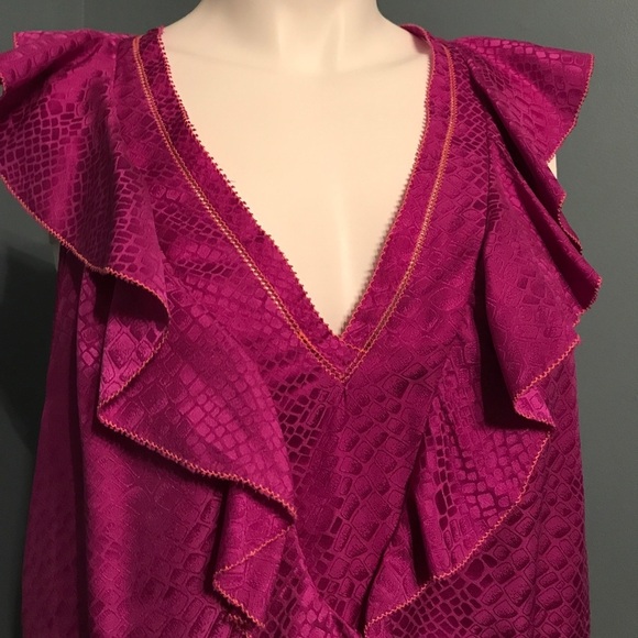Rebecca Taylor Raspberry Silk Ruffle Front Top - Picture 2 of 7